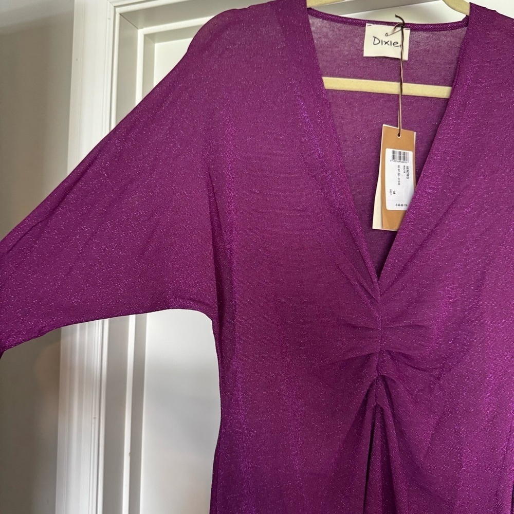 Dixie Malva gathered v neck purple metallic dress size M new with tags - Picture 6 of 11